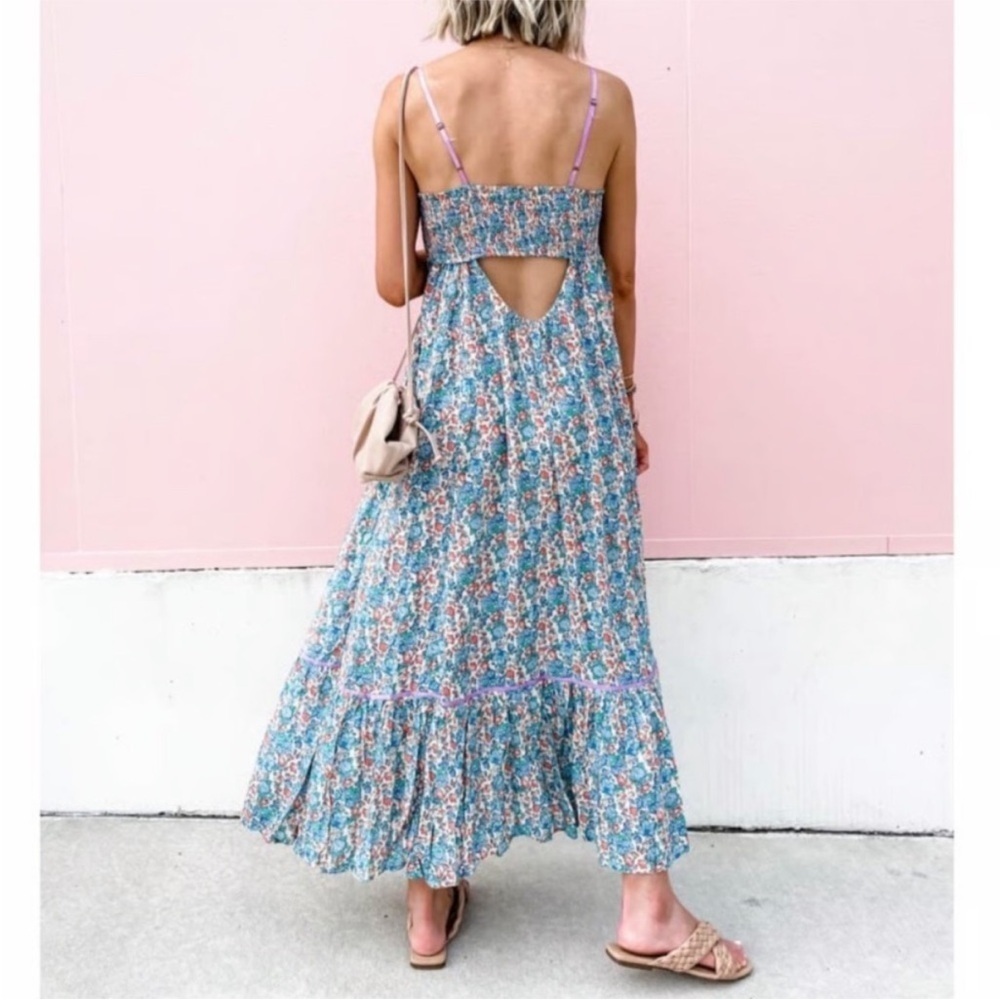 Free People Blue and White Smocked Resort Sundress